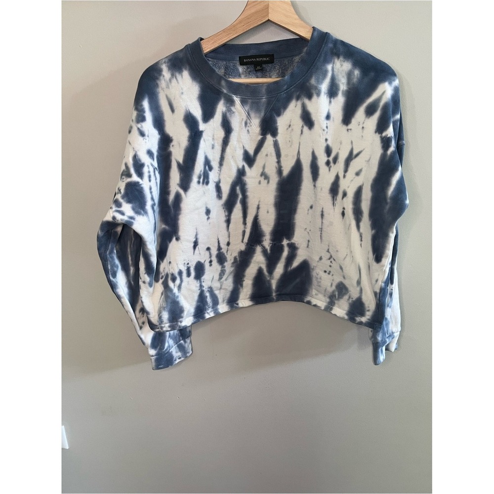 Banana Republic Blue White Tie Dye Cropped‎ Sweatshirt Womens Medium Pullover